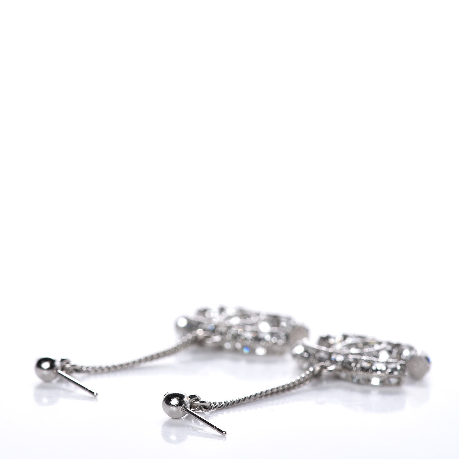Chanel Baguette Crystal CC Dangle Earrings Silver 3 of 4
