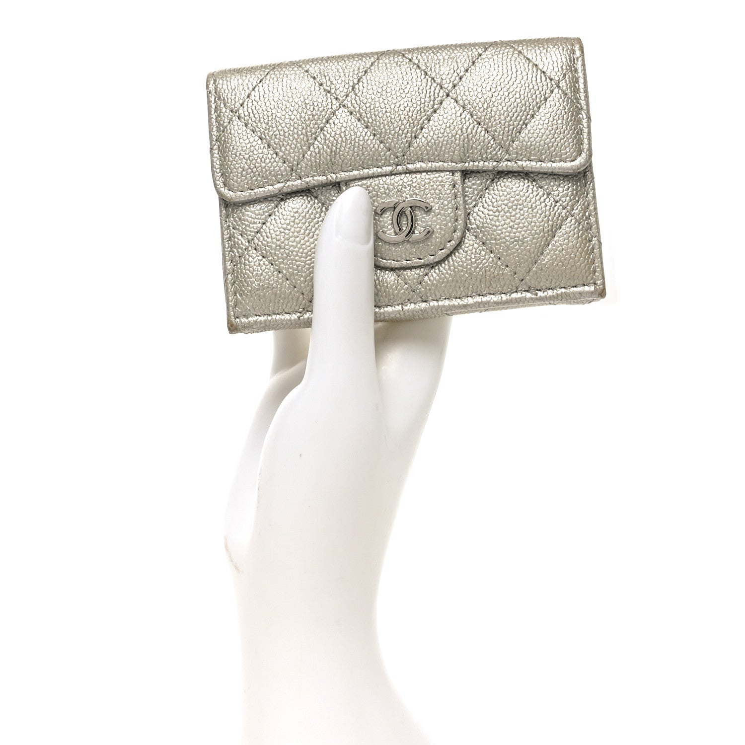 Chanel Metallic Caviar Quilted Double Flap Wallet Silver 2 of 9