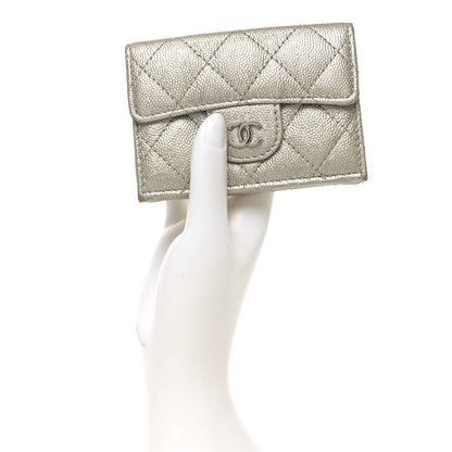 Chanel Metallic Caviar Quilted Double Flap Wallet Silver 2 of 9
