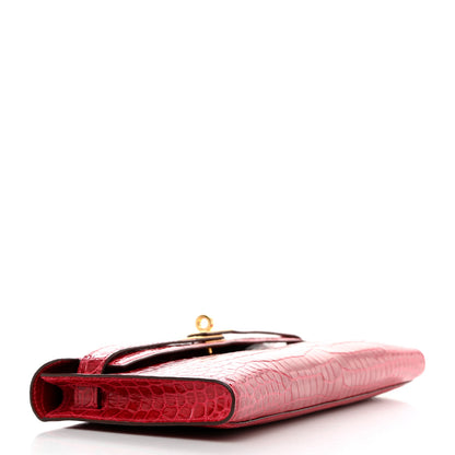 Hermes Shiny Porosus Crocodile Kelly Cut Pochette Rouge Vif 4 of 11