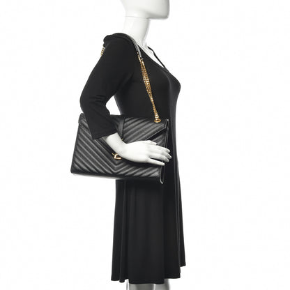 Saint Laurent Grain De Poudre Matelasse Chevron Large Monogram Satchel Black 2 of 10