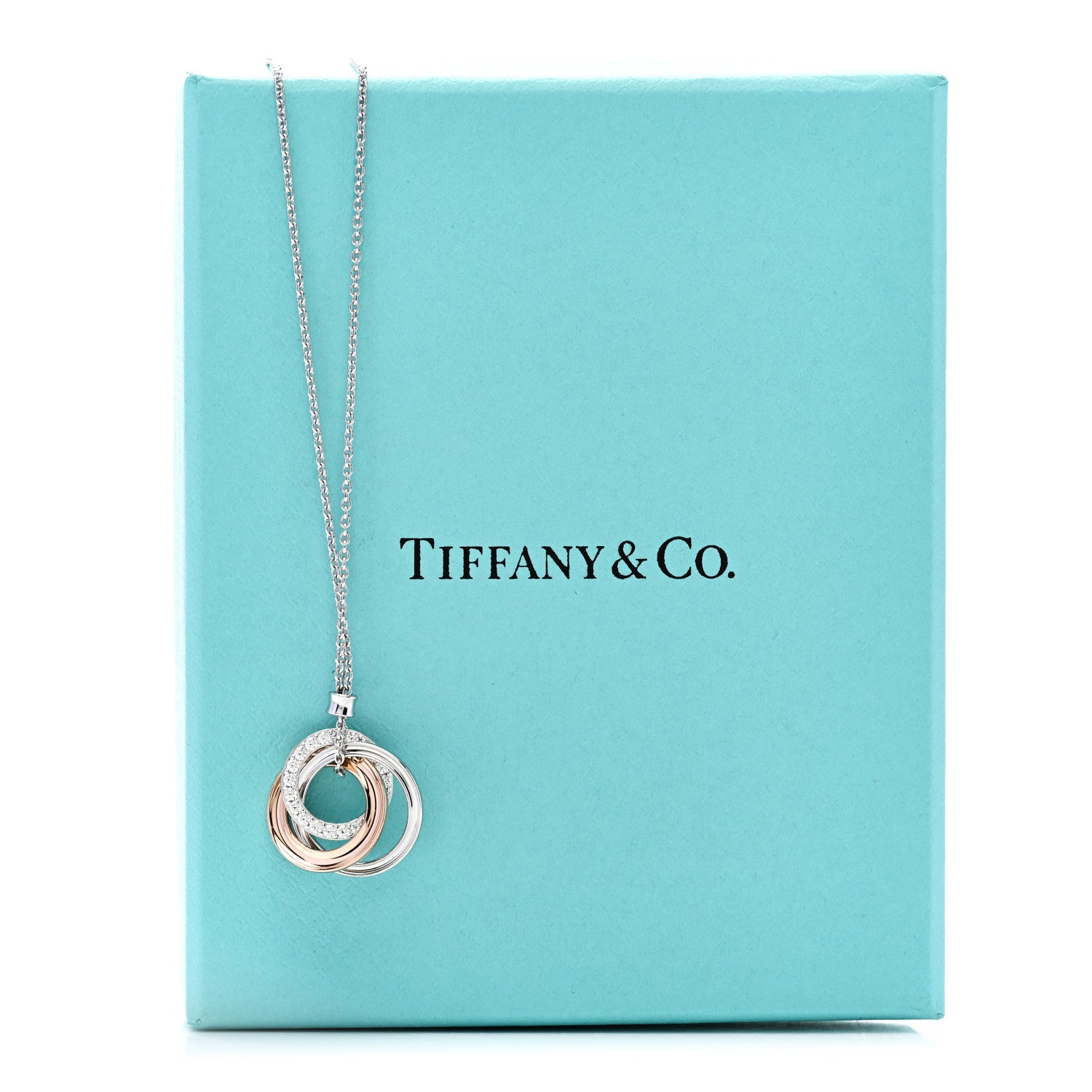 Tiffany 18K White Rose Gold Diamond 1837 Triple Interlocking Circles Pendant Necklace 6 of 6