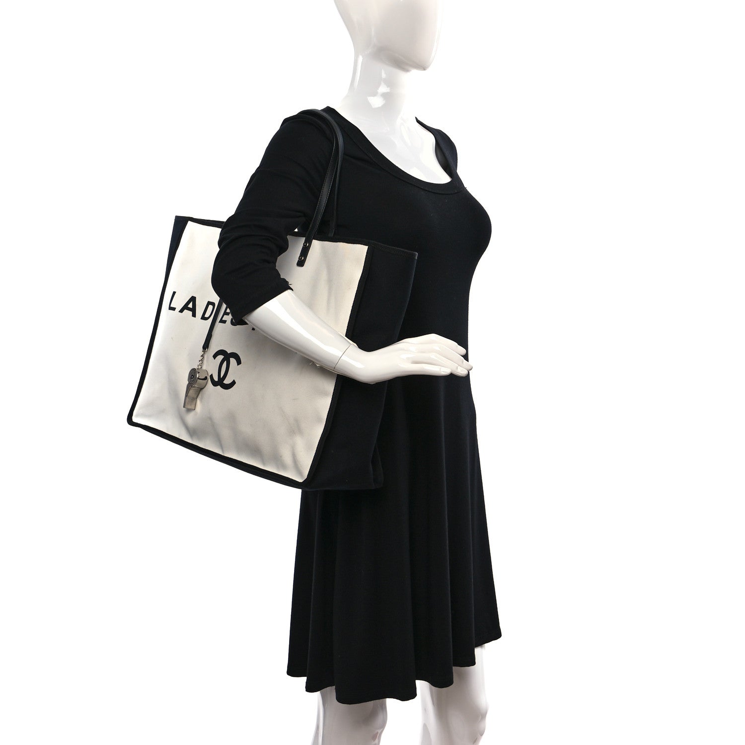 Chanel Canvas Calfskin Large Let's Demonstrate Tote White Black 2 of 14
