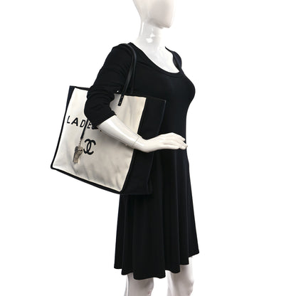 Chanel Canvas Calfskin Large Let's Demonstrate Tote White Black 2 of 14