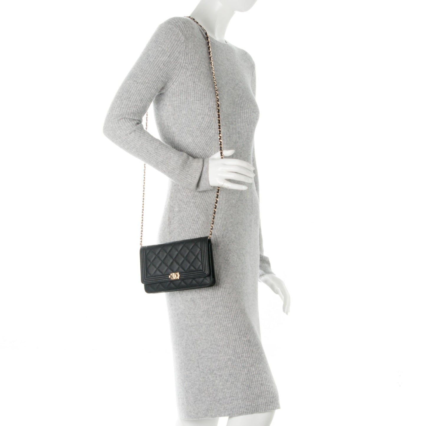 Caviar Quilted Boy Wallet On Chain WOC Black