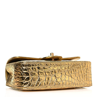 Chanel Metallic Calfskin Crocodile Embossed Cocodile Rectangular Mini Flap Gold 4 of 12