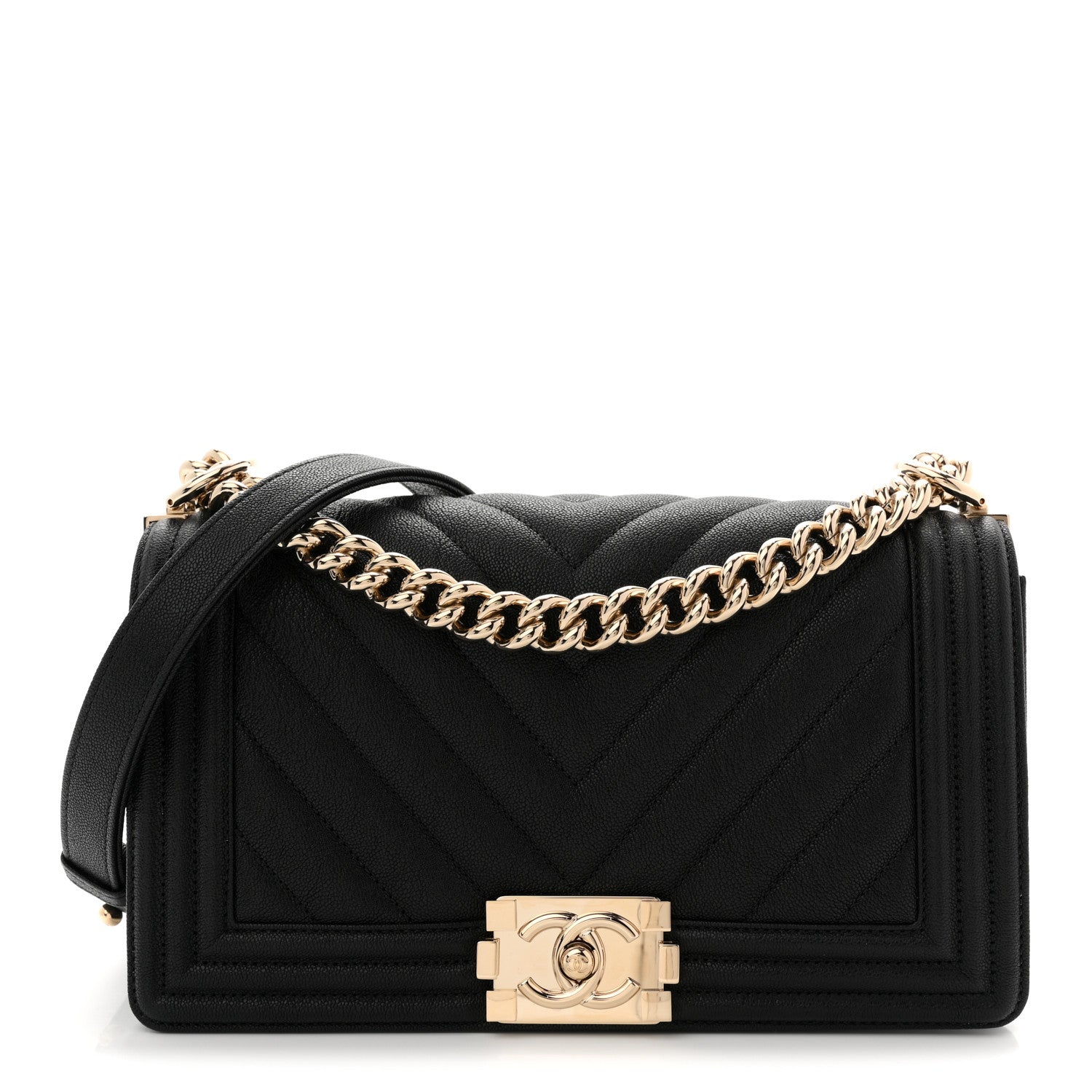 Chanel Caviar Chevron Quilted Medium Boy Flap Black 1 of 11