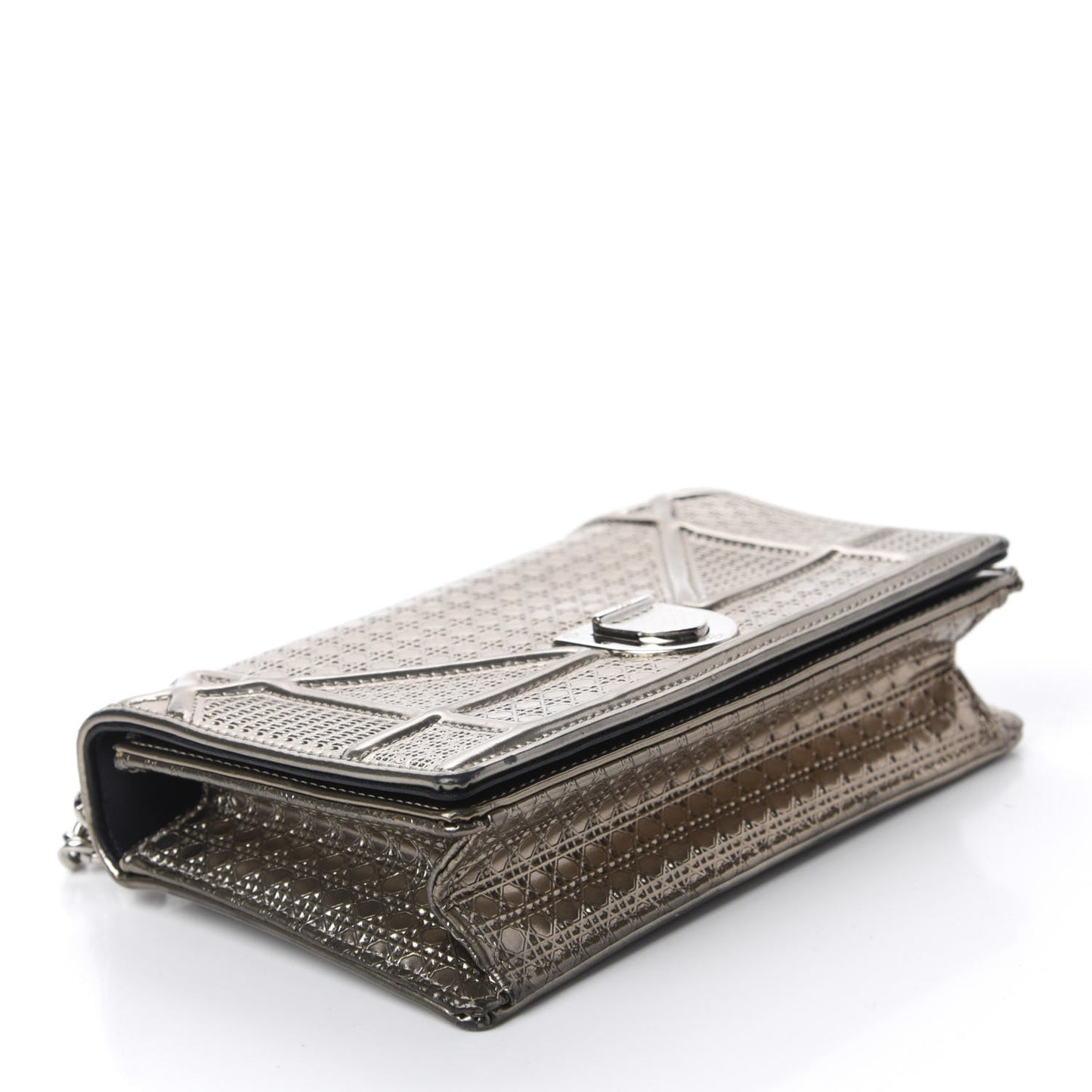 Metallic Patent Micro-Cannage Mini Diorama Flap Bag Gold