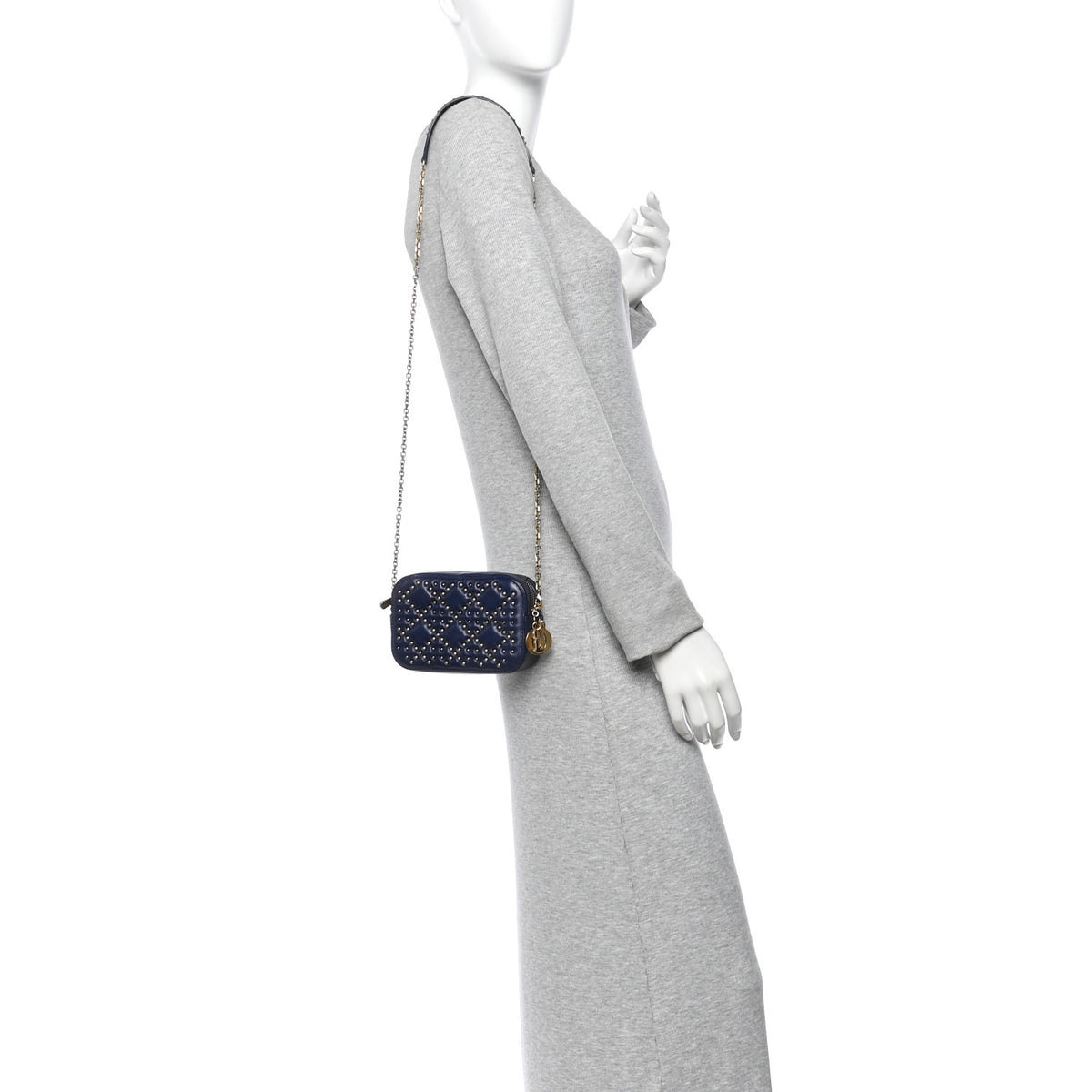 Christian Dior Lambskin Cannage Studded Lady Dior Camera Case Pouch Blue 2 of 11