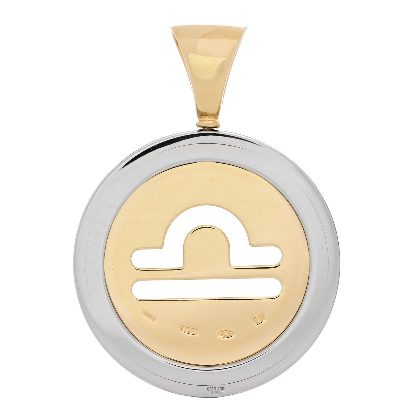 18K Yellow Gold Stainless Steel Tondo Libra Zodiac Pendant