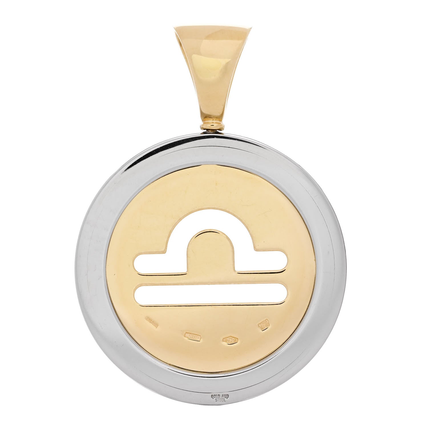 Bulgari 18K Yellow Gold Stainless Steel Tondo Libra Zodiac Pendant 3 of 4