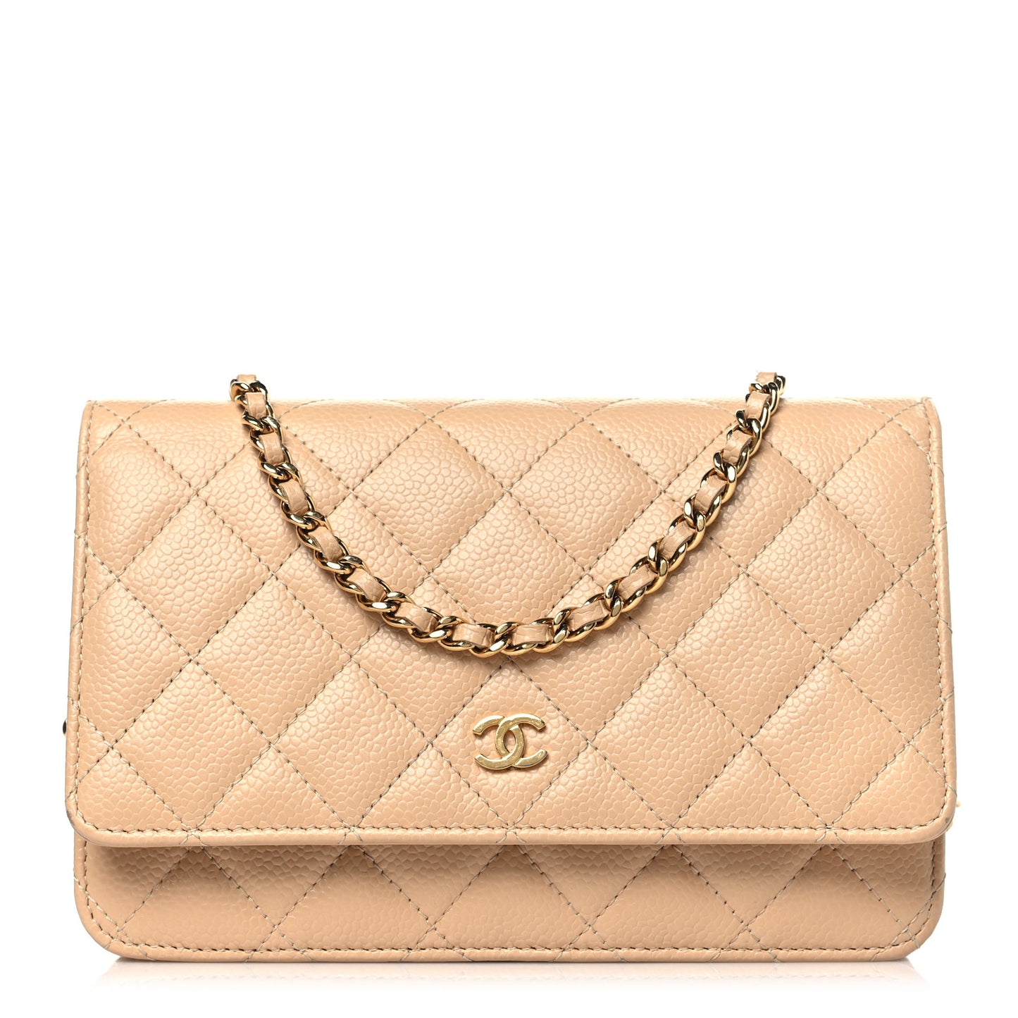Caviar Quilted Wallet on Chain WOC Beige Clair