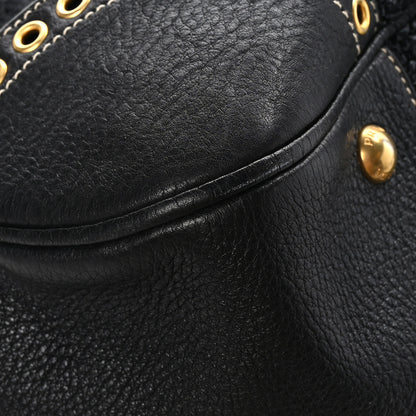 Prada Paglia Vitello Daino Frame Satchel Black 9 of 10