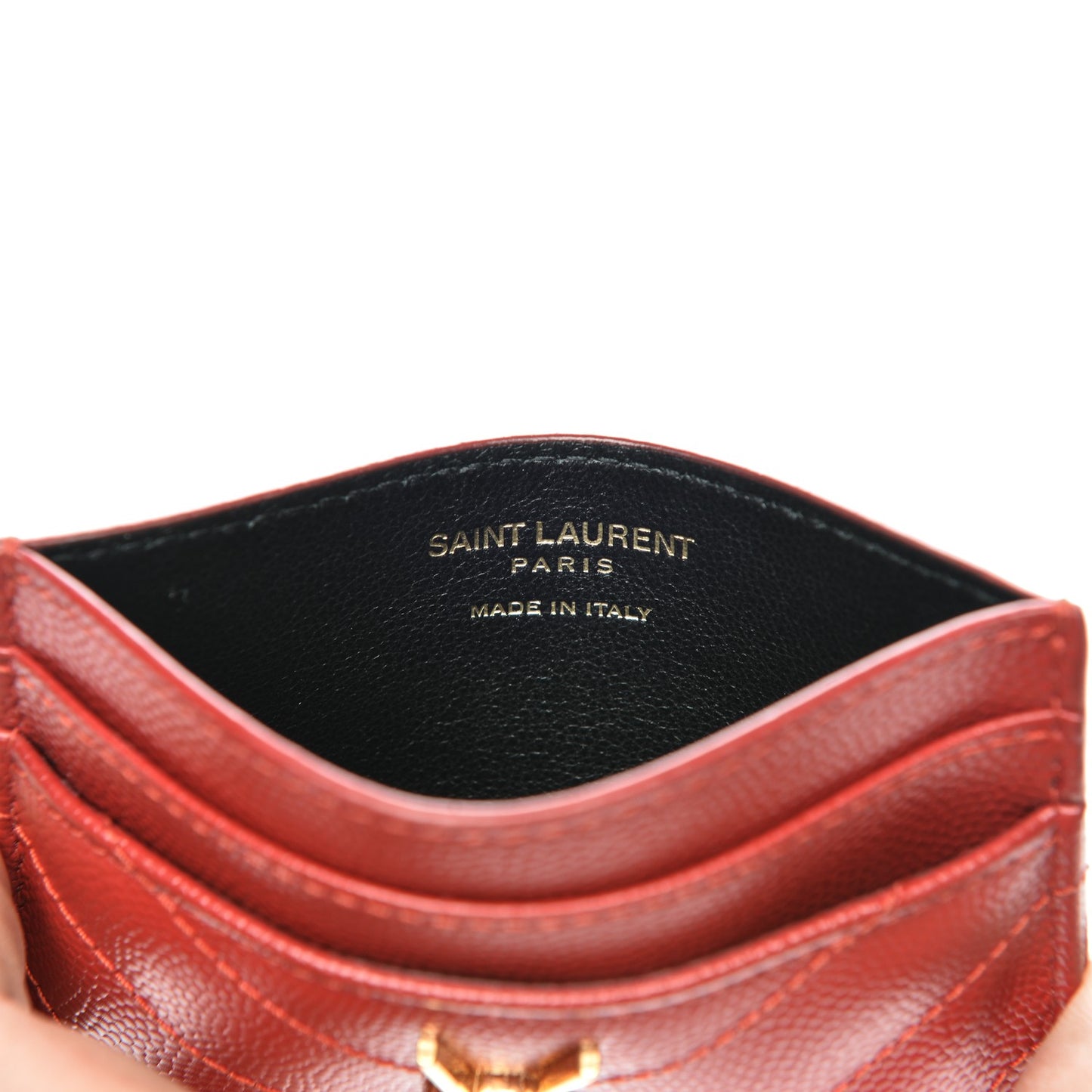 Grain De Poudre Matelasse Chevron Monogram Credit Card Case New Red