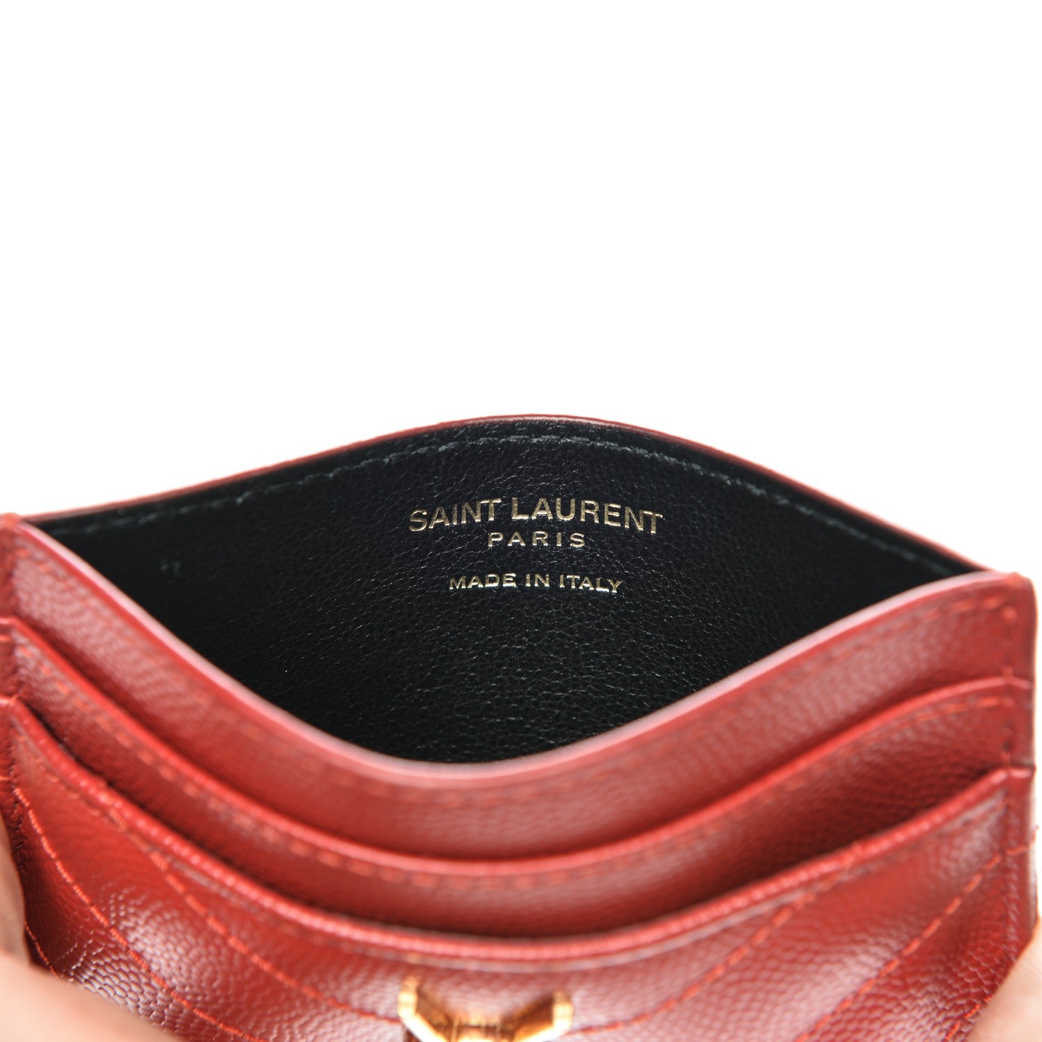 Saint Laurent Grain De Poudre Matelasse Chevron Monogram Credit Card Case New Red 6 of 6