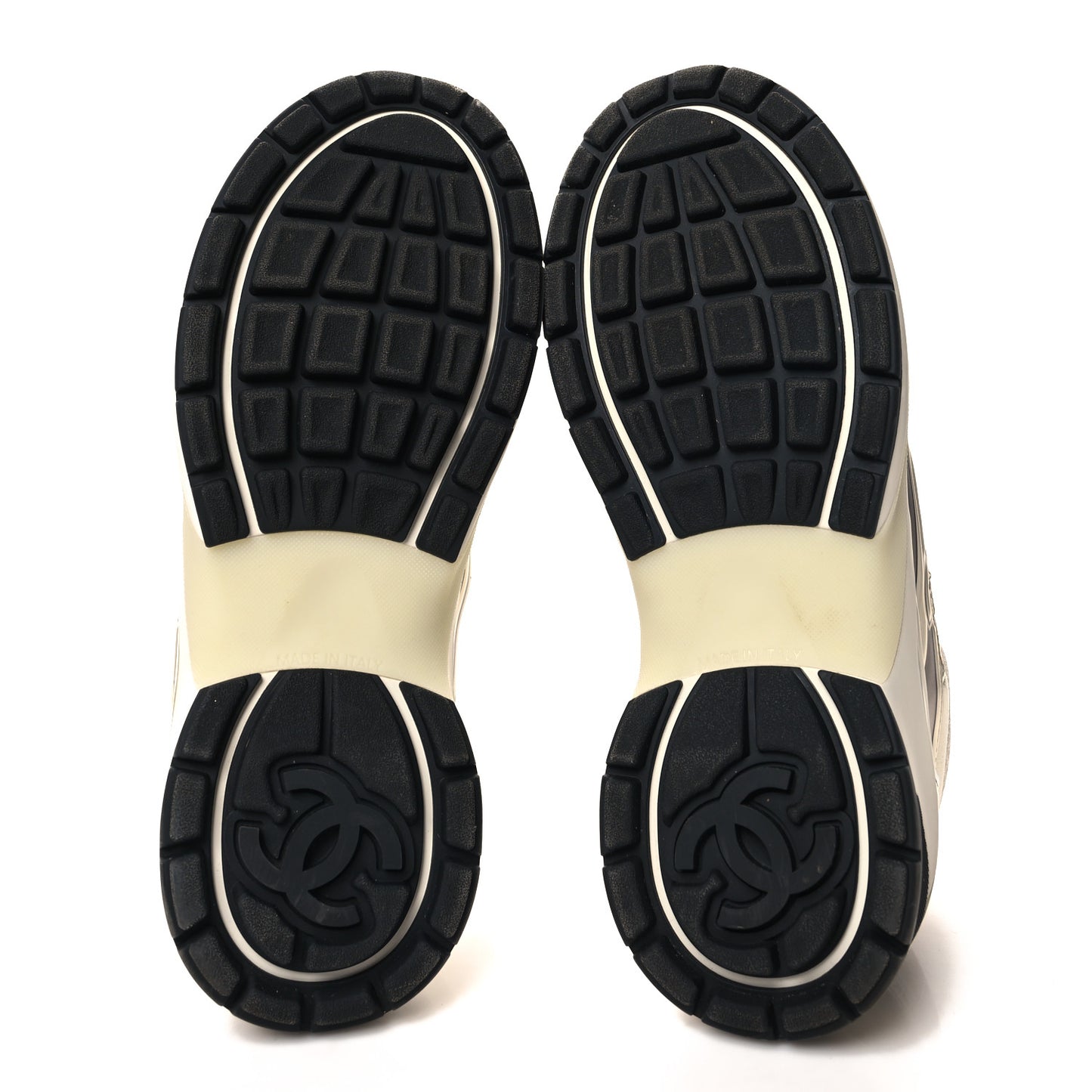 Fabric Laminated Calfskin Stretch CC Sneakers 39.5 White Gold Silver