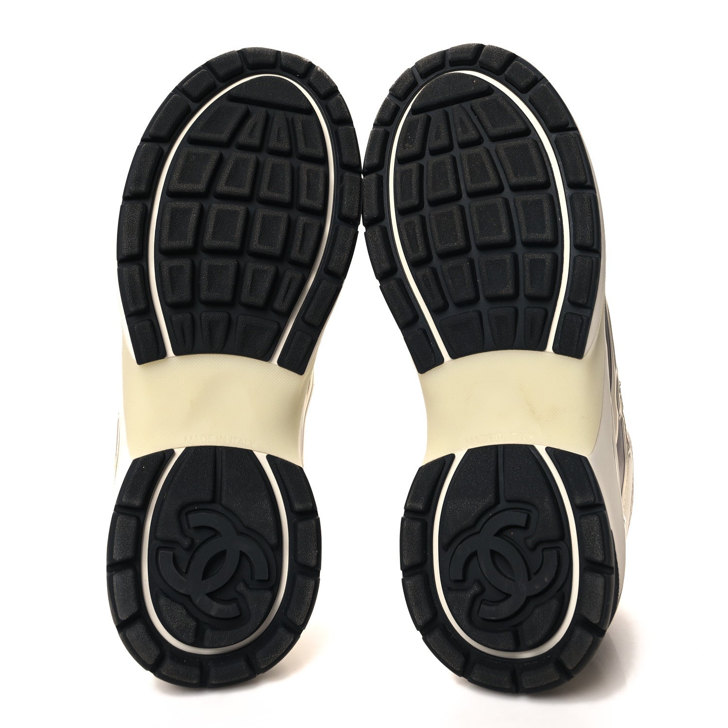 Chanel Fabric Laminated Calfskin Stretch CC Sneakers 39.5 White Gold Silver 5 of 9
