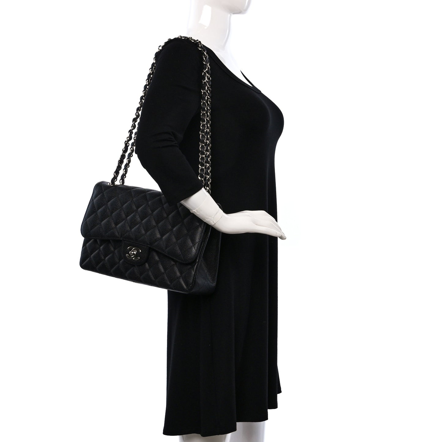Caviar Quilted Jumbo Double Flap Black