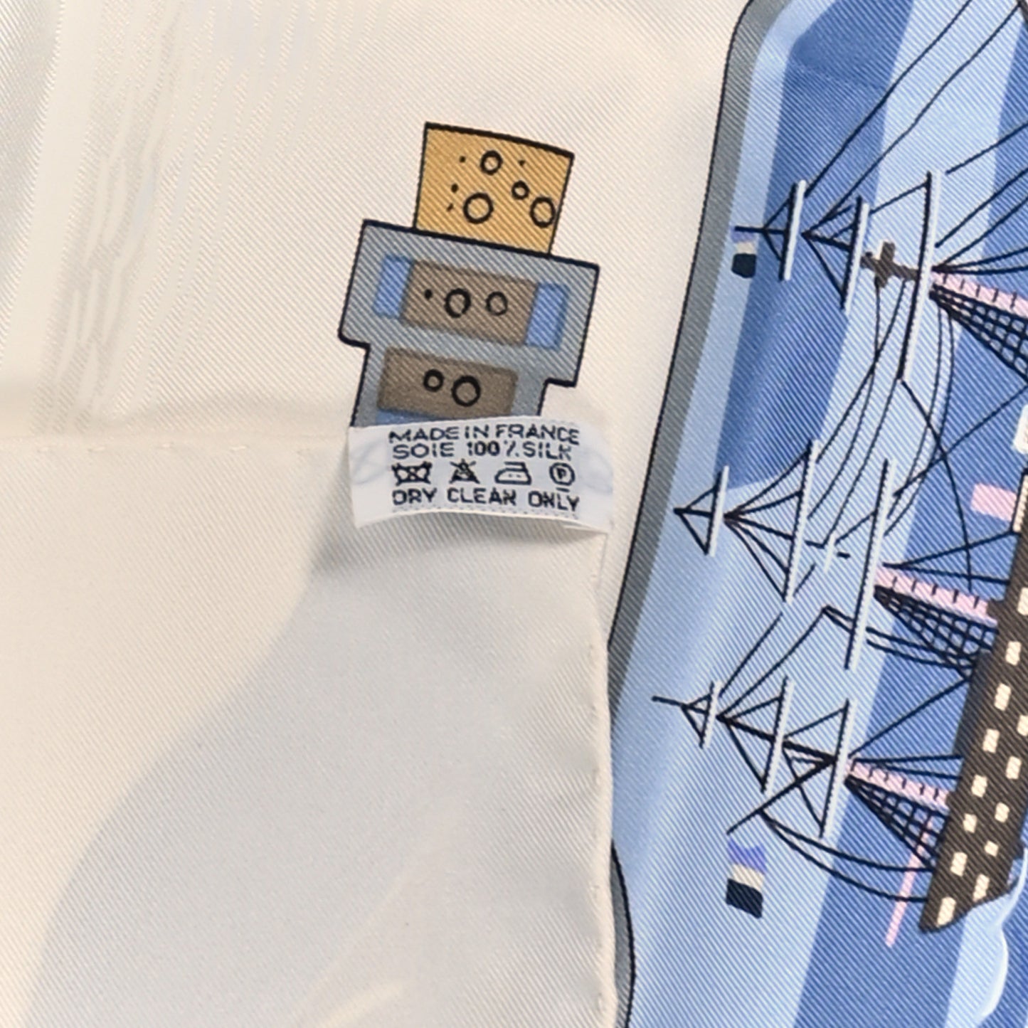 Silk Bouteilles A La Mer Scarf 90 White Aqua Bleu Lavande