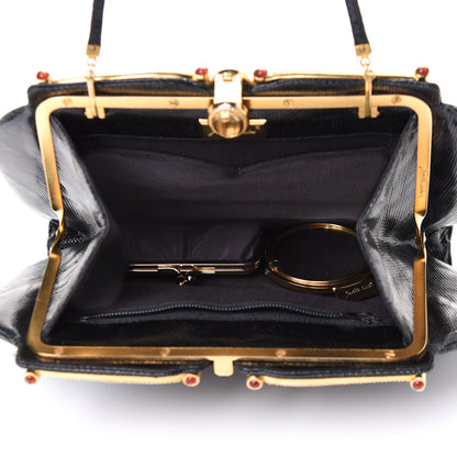 Judith Leiber Lizard Pleated Evening Bag Black 4 of 5