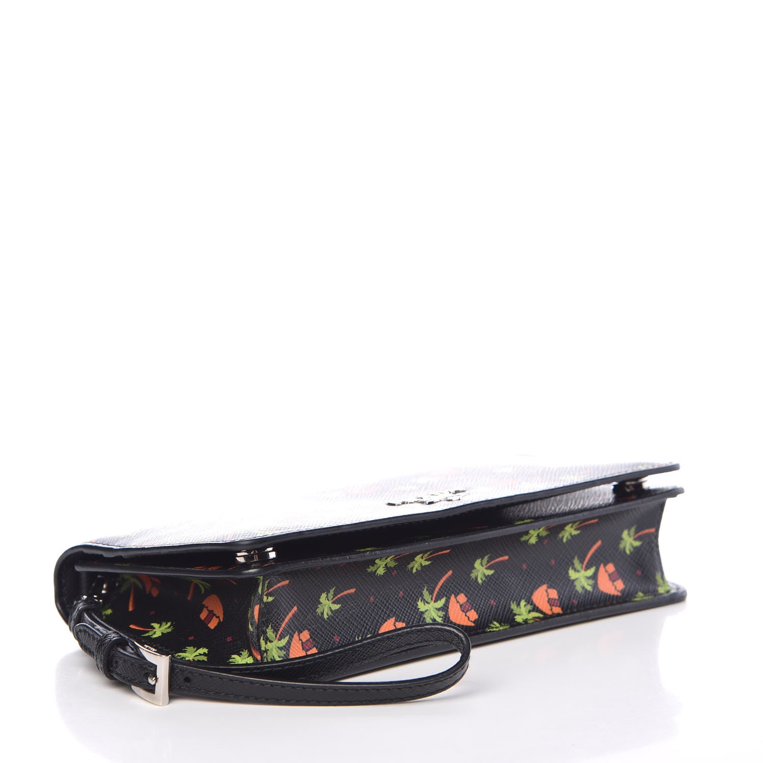 Prada Saffiano Palm Tree Print Chain Wallet Black 4 of 7