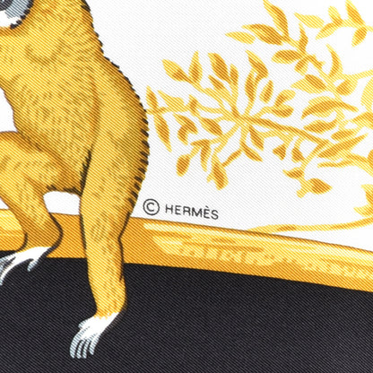 Hermes Silk Tendresse Feline Scarf 90 Black White Vieil Or 2 of 4