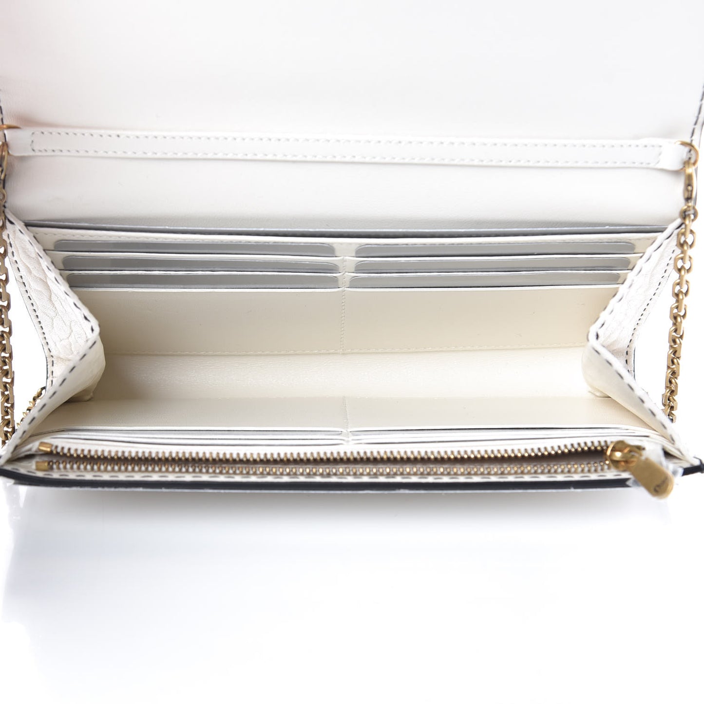 Grained Lambskin J'adior Croisiere Chain Wallet White