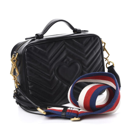 Gucci Calfskin Matelasse Sylvie Web Small GG Marmont Top Handle Shoulder Bag Black 3 of 10