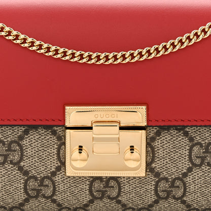 Gucci GG Supreme Monogram Moon Calfskin Padlock Continental Chain Wallet Beige Ebony Hibiscus Red New Rosette 8 of 11