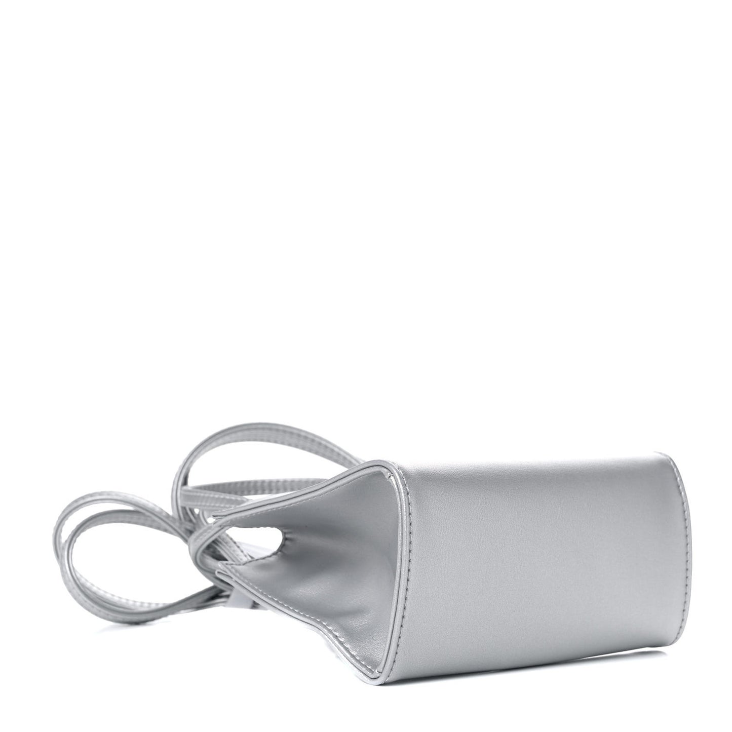 Metallic Vegan Leather Small Shopping Bag Silver