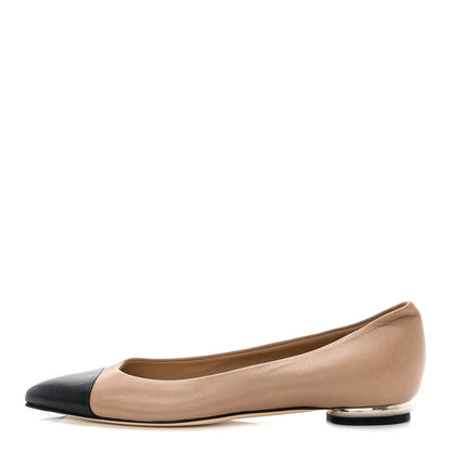 Chanel Lambskin Coco Line Pointed Toe Ballerina Flats 35.5 Beige Black 1 of 11