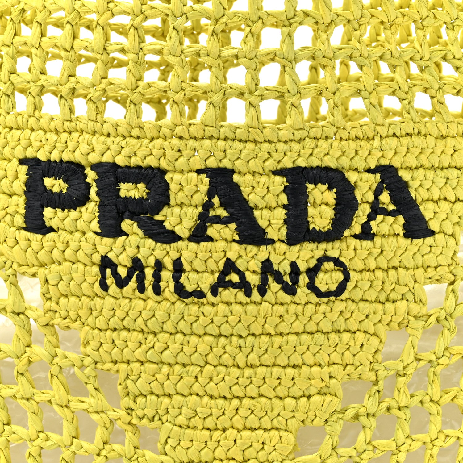 Prada Yarn Raffia Effect Crochet Logo Embroidered Tote Bag Cedro 7 of 9