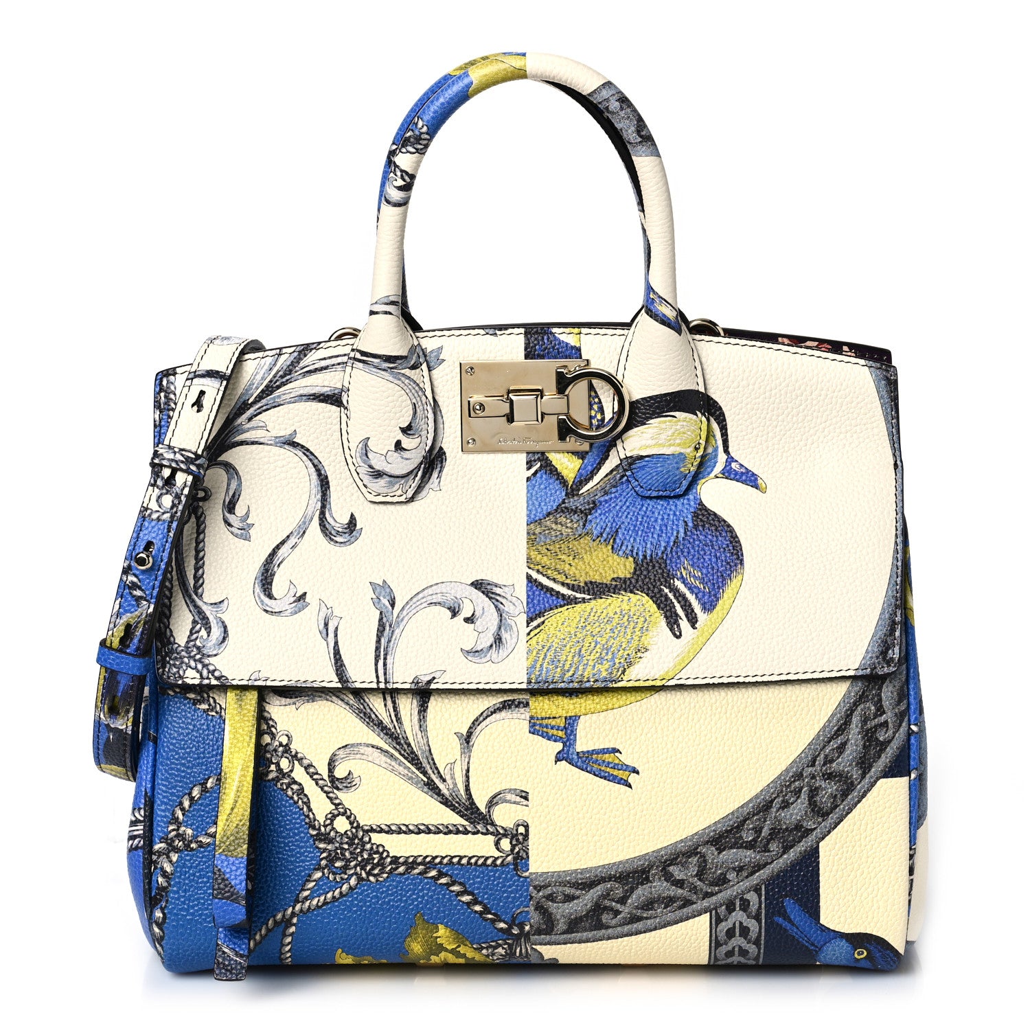 Salvatore Ferragamo Calfskin Print The Studio Bag White Multicolor 3 of 9