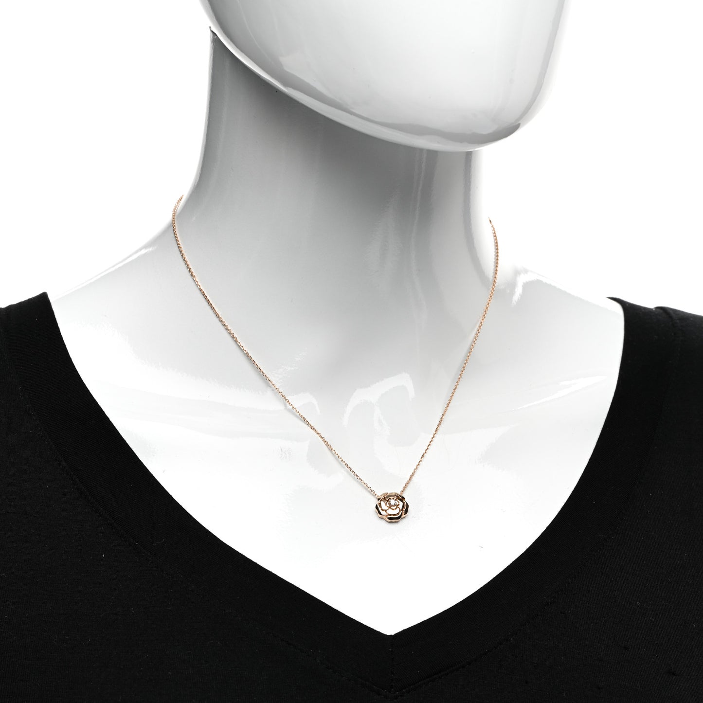 18K Rose Gold Diamond Extrait de Camelia Pendant Necklace