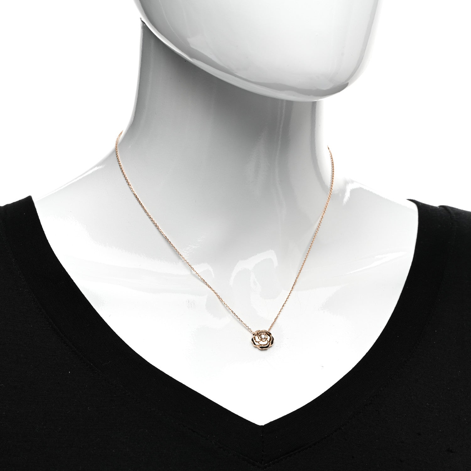 Chanel 18K Rose Gold Diamond Extrait de Camelia Pendant Necklace 2 of 4
