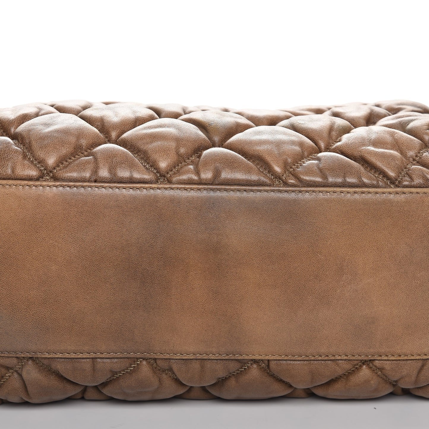 Lambskin Bubble Quilt Bowler Dark Beige
