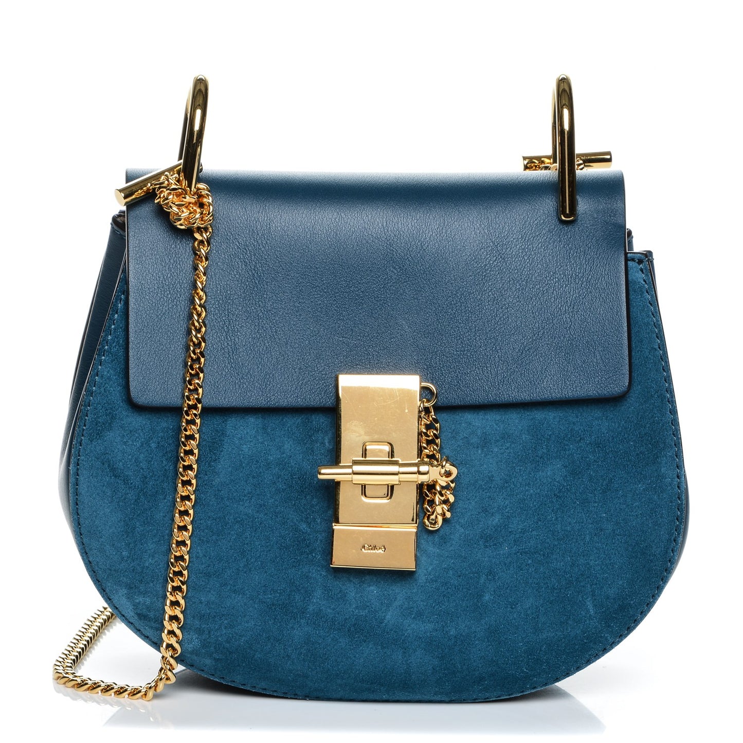 Suede Smooth Calfskin Mini Drew Shoulder Bag Majolica Blue