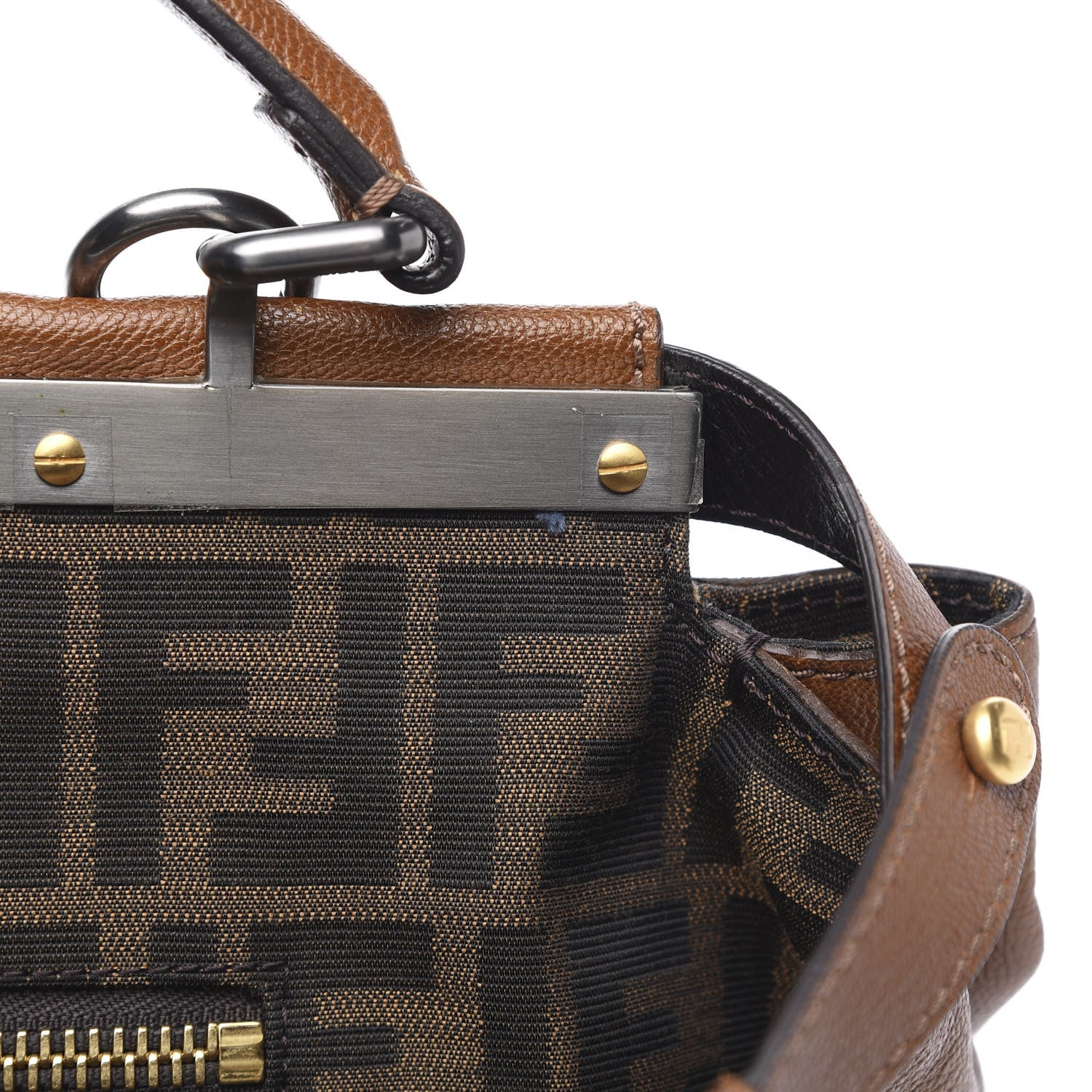 Fendi Goatskin Zucca Large Peekaboo Iconic Satchel Cuoio Tobacco Moro 12 of 12