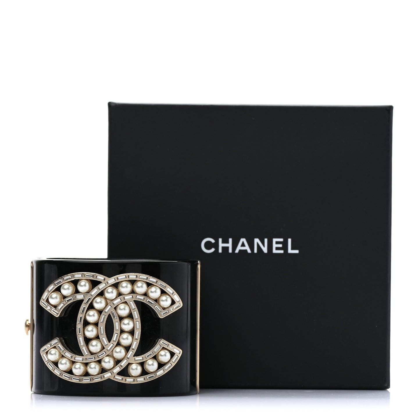 Resin Baguette Crystal Pearl CC Cuff Black