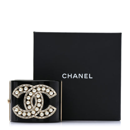 Chanel Resin Baguette Crystal Pearl CC Cuff Black 6 of 6