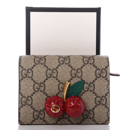 Gucci GG Supreme Monogram Cherry Embellished Card Case Wallet Hibiscus Red 7 of 7