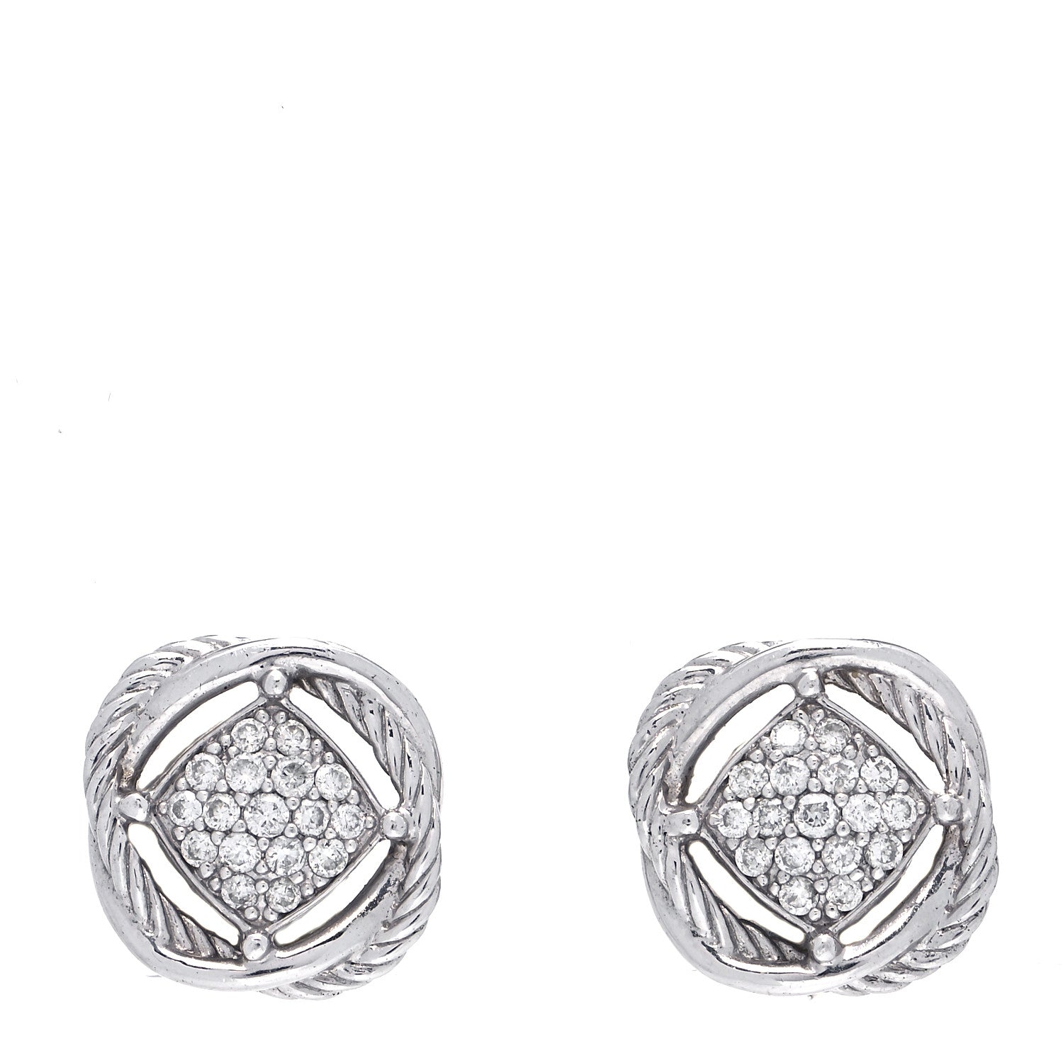 David Yurman Sterling Silver Diamond 13mm Infinity Earrings 1 of 6