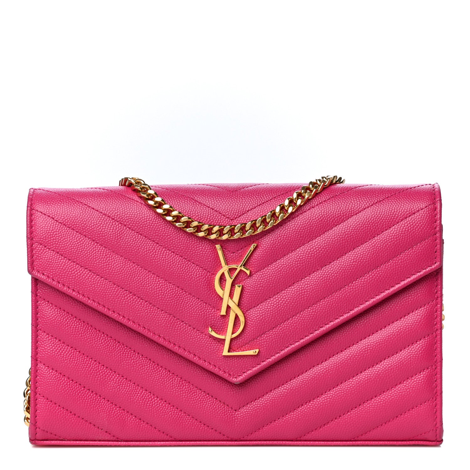 Saint Laurent Grain De Poudre Matelasse Chevron Monogram Chain Wallet Bubblegum 1 of 12