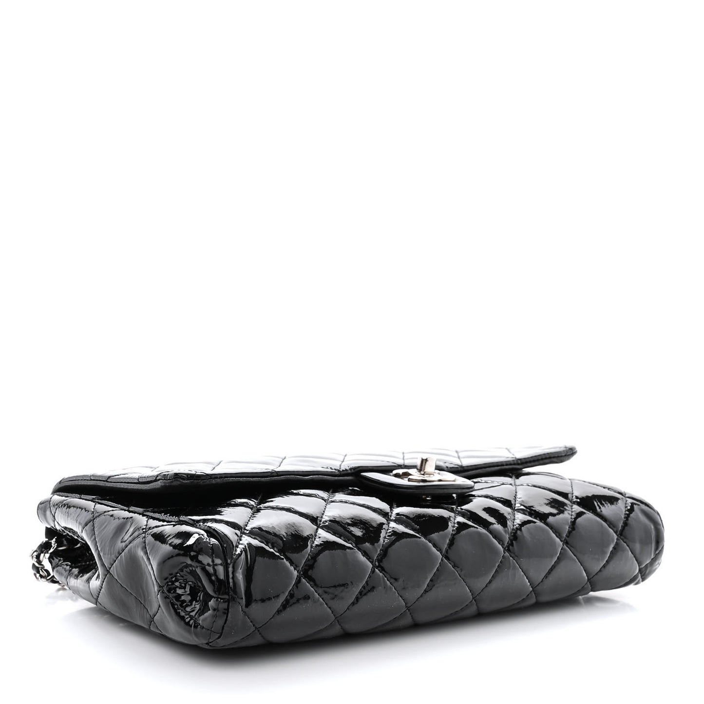 Patent Quilted Clutch with Chain Flap Black