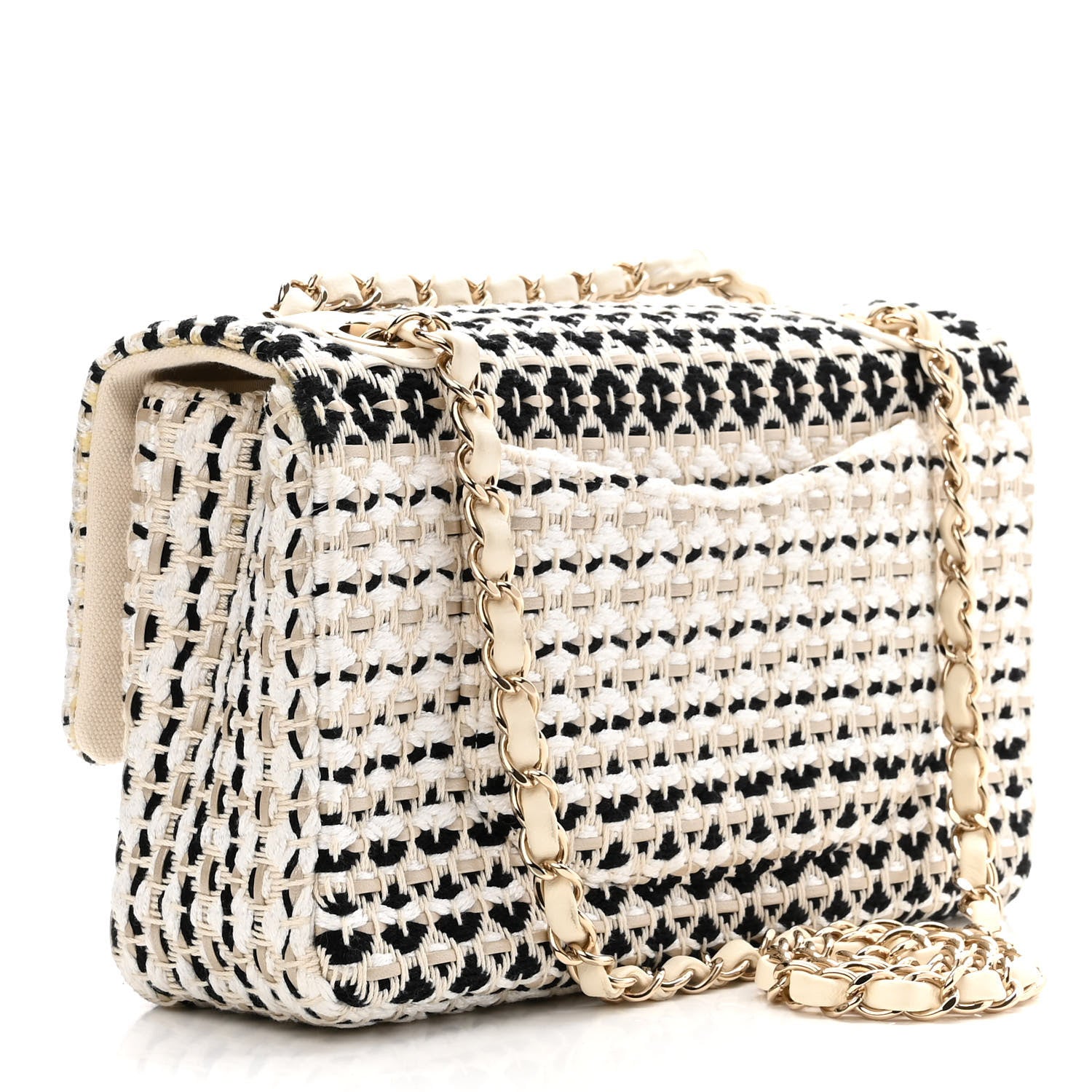 Chanel Cotton Raffia Lambskin Woven Medium Single Flap Beige Beige Black 2 of 10