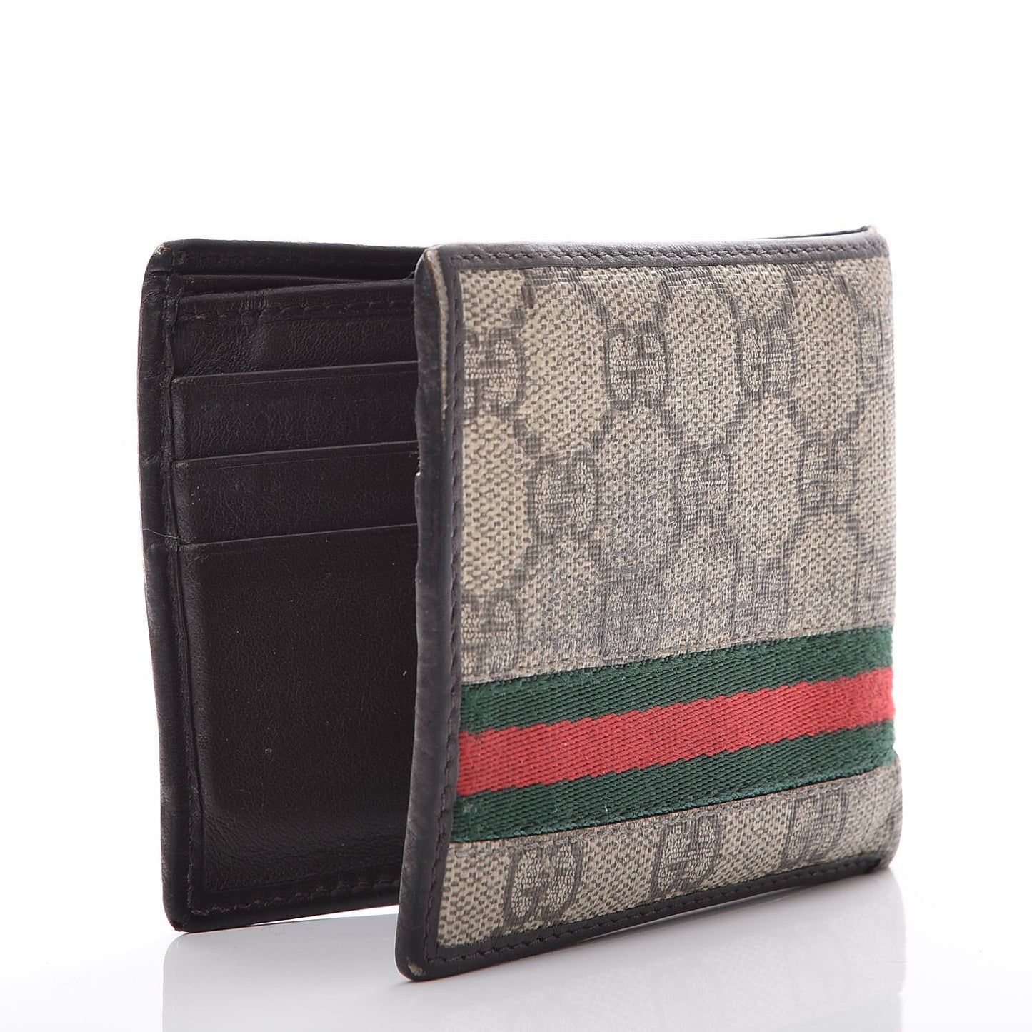 GG Plus Monogram Web Bi-Fold Wallet Dark Brown