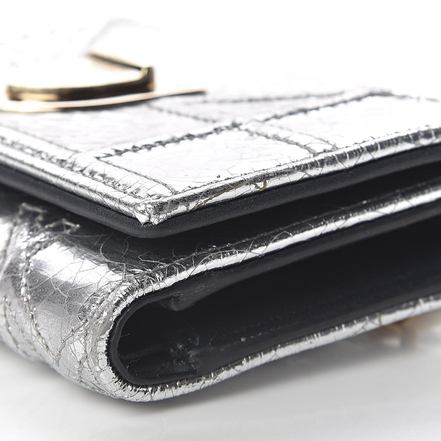 Ceramic Effect Deerskin Cannage Diorama Elancee Wallet Silver