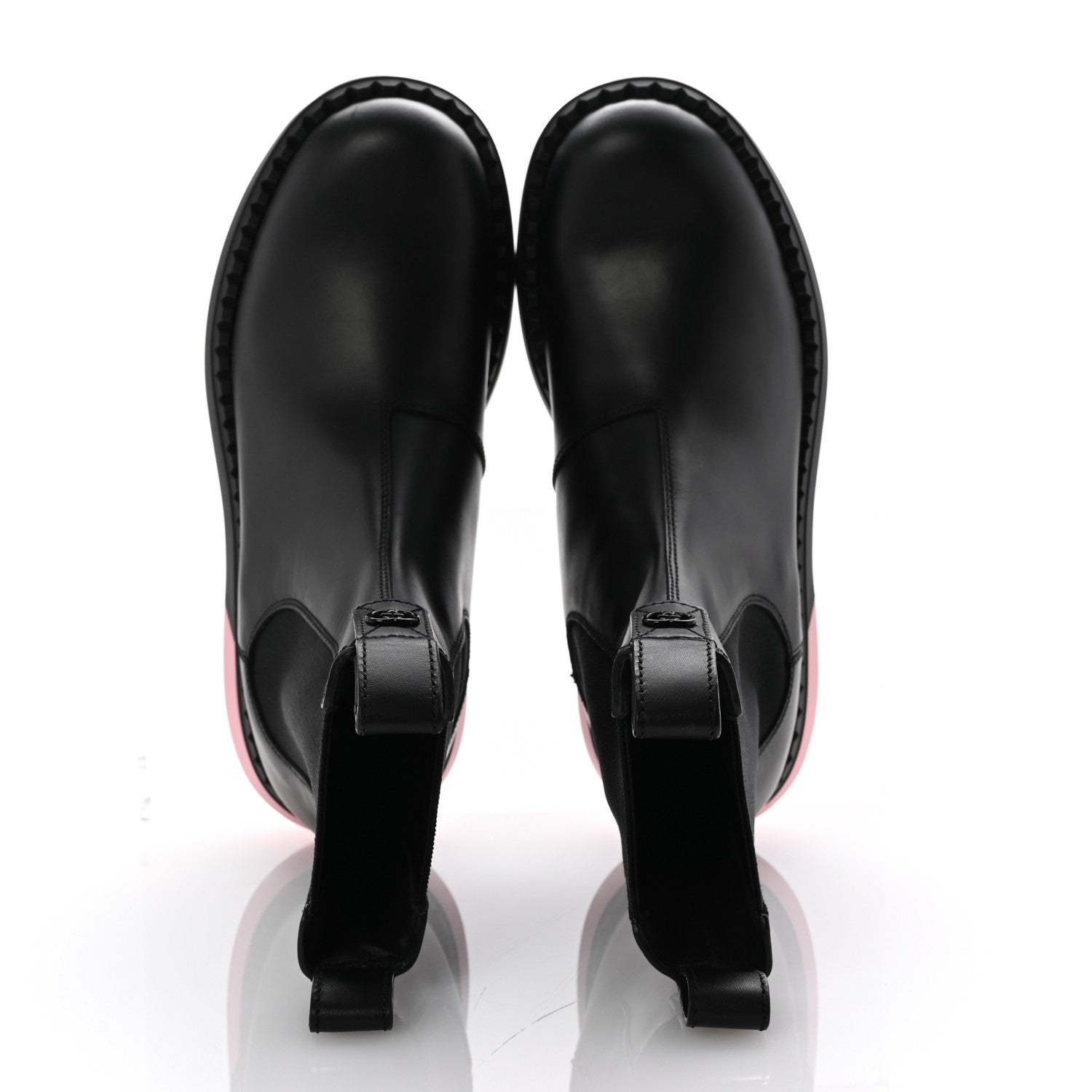 Gucci Calfskin Interlocking G Bicolor Chelsea Ankle Boots 39 Black Pink 2 of 9