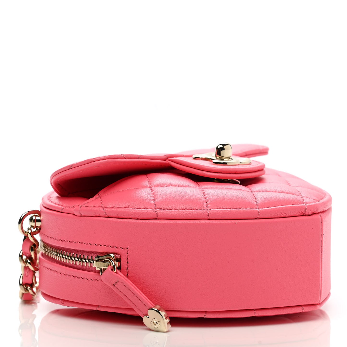 Lambskin Quilted CC In Love Heart Clutch With Chain Pink