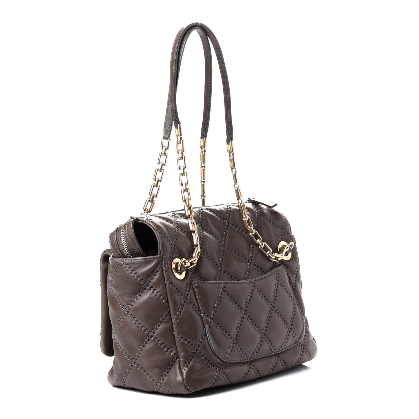 Calfskin Quilted Retro Chain Shoulder Bag Grey